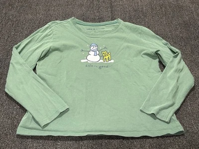 Camiseta de manga larga verde muñeco de nieve y perro Life Is Good Crusher para niños XL 12-14 Foto 1 de 4