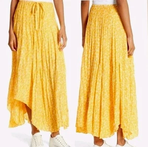Joie Revolve Hiwalani 100% Silk Crinkled Asymmetrical Hem Side Slit Maxi Skirt L - Picture 1 of 13