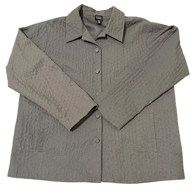Chaqueta Eileen Fisher Para Mujer Talla Grande Acolchada Texturizada Botón Frontal Gris Foto 1 de 4