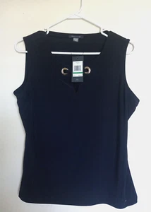 Tommy Hilfiger Women's Tank Top Blouse Navy Blue Size L Keyhole New - Picture 1 of 3