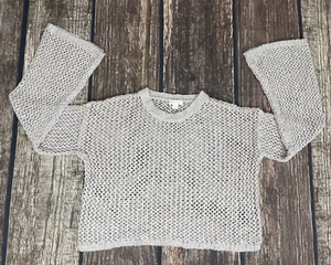 Xhileration Dusty Pink Bell Sleeve Crochet Knit Crop Sweater Womens Sz S - Picture 1 of 6