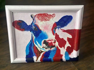 Acrílico Original Pintura Vaca sobre Marco de Madera Arte en Madera Decoración del Hogar Mesa Arte Decoración Foto 1 de 4