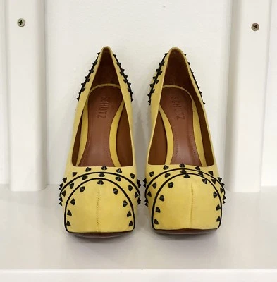 NEW Schutz Yellow Studded Suede Pumps - Image 1 of 4