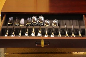 Dansk Torun Stainless Steel Flatware Set Wood Cabinet + extras 40pcs+ Unused Exc - Picture 1 of 14