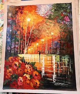 FIORI PARCO Quadro ad olio originale su tela firmato 2x LEONID AFROMOV 32,5x26,75 - Foto 1 di 4