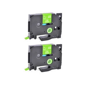2×Ruban étiquettes Compatible avec Brother TZe-MQG35 Blanc/Vert Citron 0.47" - Afbeelding 1 van 4