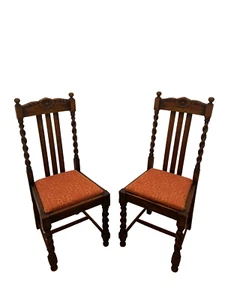 Antique Side Chairs set of Two Barley Twist Legs and Back, Solid Oak, new Fabric - Picture 1 of 10