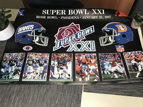 super bowl xxi giants broncos poster elway simms Rose Bowl 1987 Cover