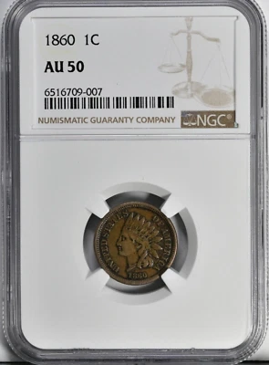 1860 INDIAN HEAD Cent Coin NGC AU 50 Graded Attractive Coin 2058 - Image 1 of 2