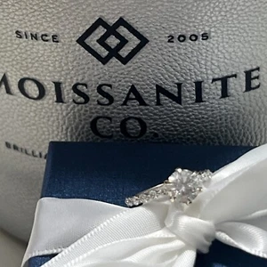 Real Charles & Colvard 2 Ct Hearts & Arrows Moissanite & Diamond Ring 14k WG - Picture 1 of 11