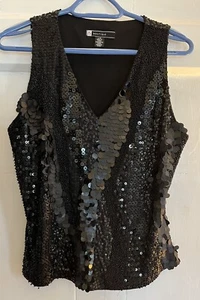 JS Boutique Beaded Sequin Black Top Size Large - Picture 1 of 4