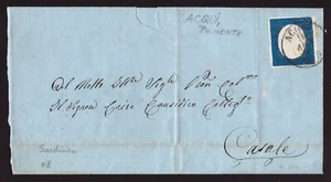 Italia Sardegna, 20 c. III emissione su lettera da Acqui a Casale -GP71 - Imagen 1 de 4