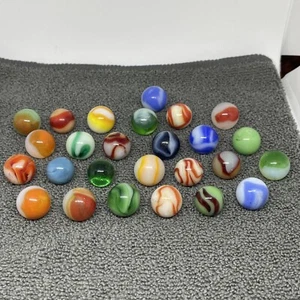 Original Antique Vintage Old Marbles Lot Swirl Blue Green Orange Yellow White - Picture 1 of 21
