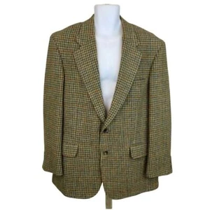 VTG LANDS END Authentic Harris Tweed Wool Sport Coat 44R Houndstooth Lined - Picture 1 of 11