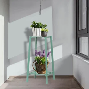 13" Green Bamboo 2-Tier Patio Plant Rack Planter Holder Flower Pot Display Stand - Picture 1 of 7