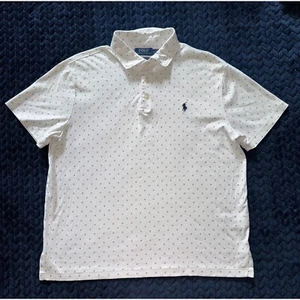 Polo Ralph Lauren Herren Custom Slim Fit Poloshirt Punkte Print Freizeit Weiß Gr. L - Bild 1 von 7