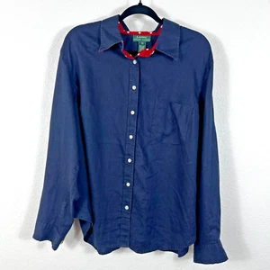 Lauren Ralph Lauren Womens Polka Dot Cuffs Button Down 100% Linen Shirt Size 2X - Picture 1 of 9
