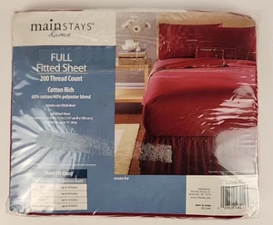 New! Mainstays Full Fitted Sheet Autumn Red Cotton Blend - Picture 1 of 3