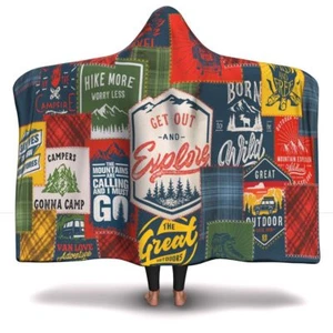 Camping Hiking Exploring Teens And Adults Hooded Blanket, Hooded Adventure Throw - Picture 1 of 13