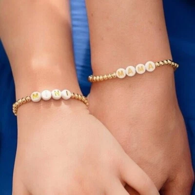 Pulseras para mamá y niña impermeable pulsera elástica dorada mamá y mini Foto 1 de 4