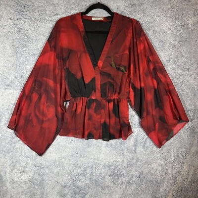 Alice + Olivia Women's Red/Black V-Neck Pullover  Kimono Sleeve Top No Size* - Изображение 1 из 4