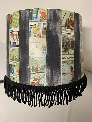 Comics Lampshade Handmade Lamp Shade w/ Black Tassels. 13” 15” Newspaper Funnies - Image 1 of 4