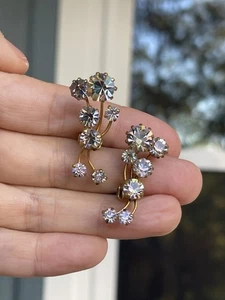 Vintage Ohrringe Pastell Rosa AB Kristalle Strass Starburst Tschechisch(?) Zierlich - Bild 1 von 21