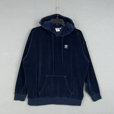 Adidas Hoodie Adult Small Dark Blue Baggy Velour Trefoil Oversized Pullover Y2K - Image 1 of 4