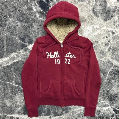 Vintage Hollister Hoodie Womens Small Y2K Sherpa Lined Burgundy Red Full Zip - Image 1 of 4