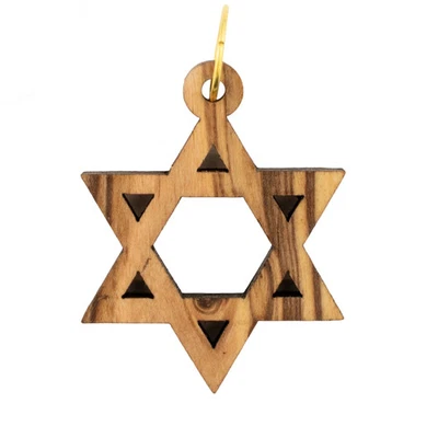 Pingente de madeira de oliveira de Belém Estrela de Davi Oriente Médio marrom - Imagem 1 de 3