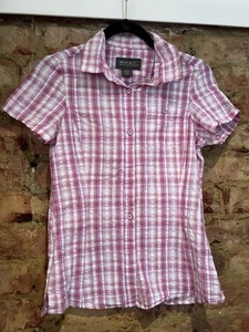 Womens REGATTA Check Shirt Casual Full Button Short Sleeve Fitted UK 8 Pink - Picture 1 of 13