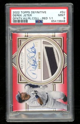 2022 Topps Definitive Collection Derek Jeter Patch Auto Red 1/1 PSA 9 ZK9871 - Image 1 of 2