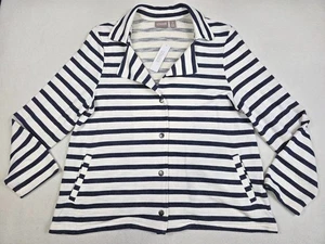 NWT Chicos Navy Striped Button-Front Sweater Jacket Cardigan Size 2 Large - Picture 1 of 3