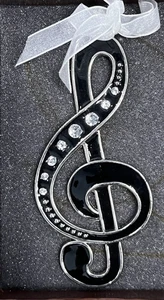Kirkland's Black MUSIC NOTE CHRISTMAS TREE ORNAMENT~*Metal*Cabochon Enamel - Picture 1 of 6