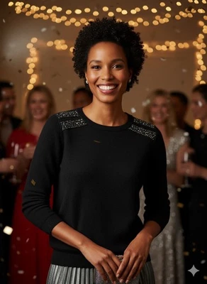 Suéter Hombros C By Bloomingdale's 100% Cachemira Adornado Talla M Negro $228 Foto 1 de 4