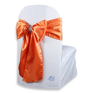 20 pcs Satin Chair Cover Bow Sash 108"x8" - Orange - w/ Bow Covers Wedding ja - Picture 1 of 5