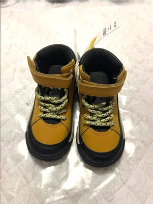 NEW Oshkosh Boys Toddler High Top Hiking Boots Neon Lace Size 7 Tan Shoes - Image 1 of 4