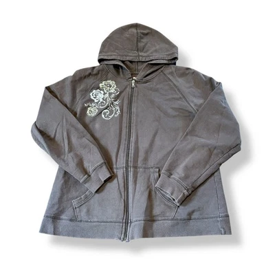 Sudadera SJB Sport St. John’s Bay marrón cremallera completa para mujer talla Petite XL Foto 1 de 4