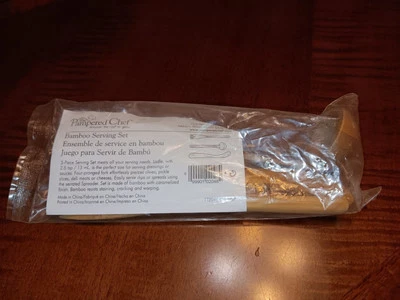 Pampered Chef 3 Piece Bamboo Serving Set #2048 Ladle Fork Spreader Open Box - Image 1 of 3