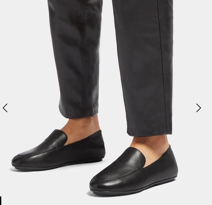 Mocasines FitFlop Allegro de cuero negro aplastado para mujer talla 10 Dynamicush Foto 1 de 4