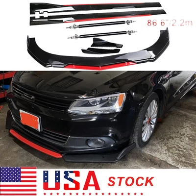 Front Bumper Lip Splitter Spoiler Glossy Black Red For Volkswagen EOS 2007-2016 - Image 1 of 4