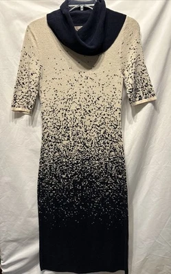 Cowl Neck Sweater Dress Women’s Small Appraisal Bodycon Navy Tan City Capsule - Image 1 of 4