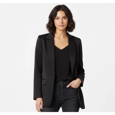 Jaqueta Blazer Joie Preta Cetim Gola de Lapela Botão Único Feminina Tamanho 6 - Imagem 1 de 4