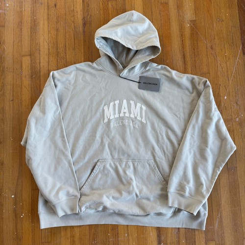 Felpa con cappuccio pullover Balenciaga Miami Cities 2022 taglia 2 media bianco sporco