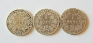 GERMANY LOT OF THREE 1 REICHS MARK SILVER COINS 1874 - 1876  RARE COIN SET  - Picture 1 of 4