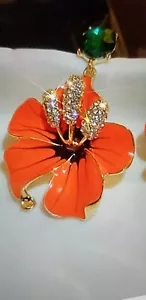 Orange Colored Flower Drop Pierced Earrings. - Picture 1 of 6