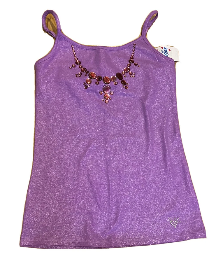 Justice Girl's Size 10 Purple Metallic Cami with Built In Bra Beaded Accents New - Image 1 of 2
