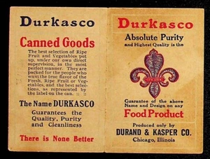 Productos alimenticios Durand y Kasper de productos enlatados Durkasco Chicago 1909 - Imagen 1 de 2
