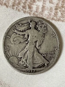 1917-D OBV WALKING LIBERTY SILVER HALF DOLLAR ~VG/ FINE ~NICE COIN~B10 - Picture 1 of 2
