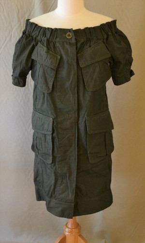 Abito cargo Sacai cotone oliva spalle scoperte taglia 2 media